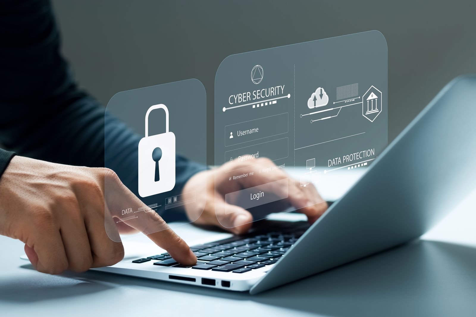 Cybersecurity padlock over laptop keyboard - healthcare cybersecurity protection