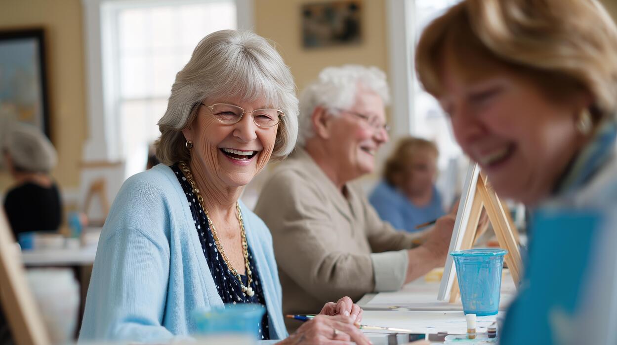 PACE program IT support Seniors enjoying an art class together at a PACE day center