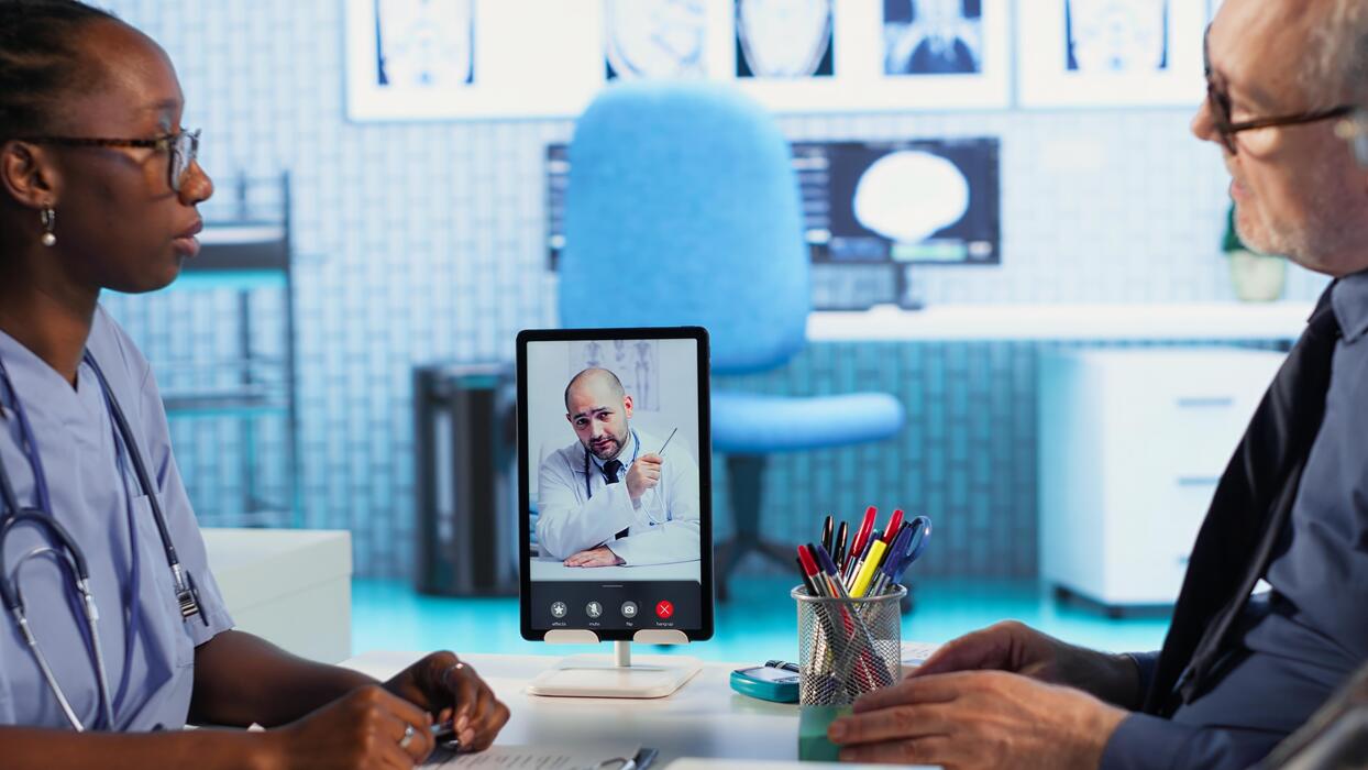 Clinician conducting a psychiatric telehealth video visit with a patient