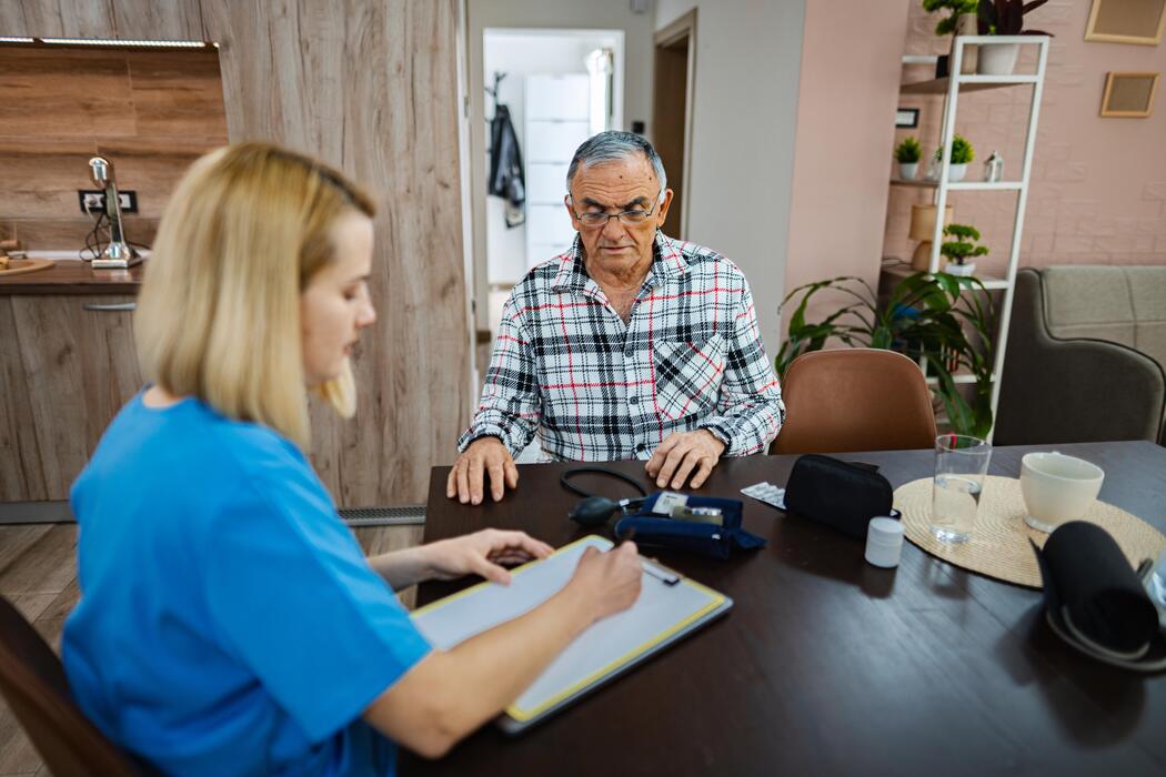 Senior veteran during a health check-up at a veterans health clinic