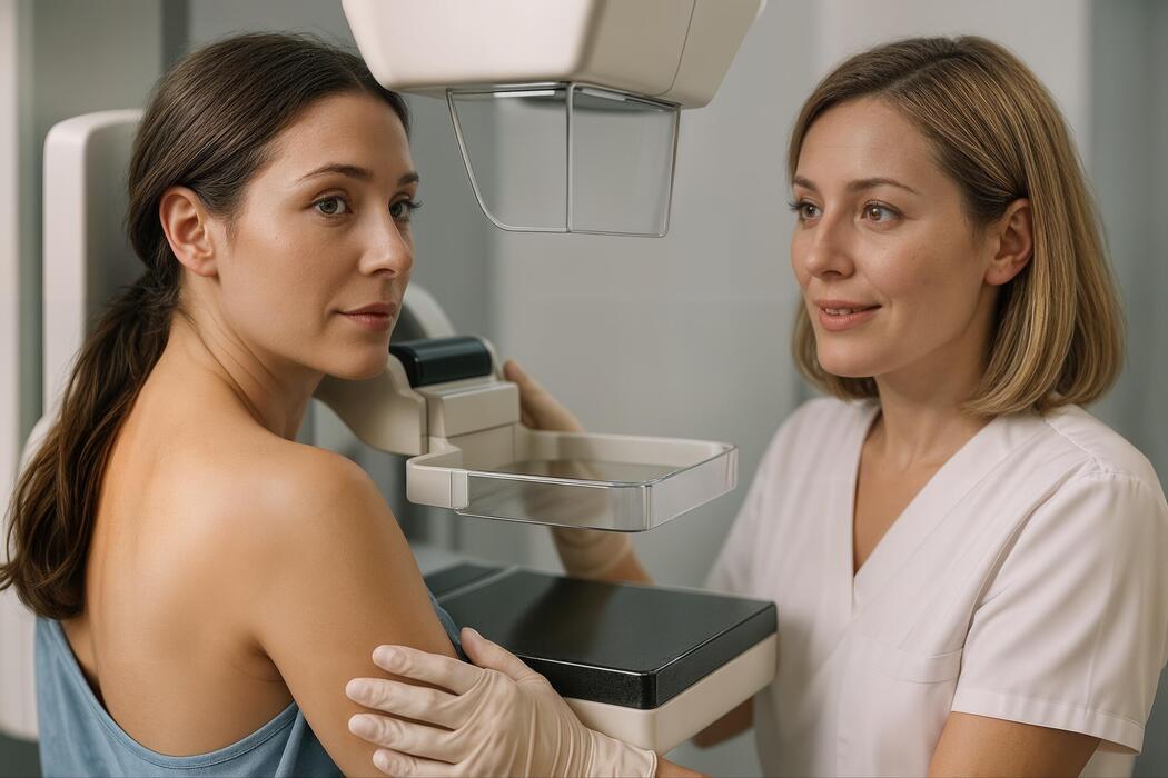IT Services for Womens Imaging Centers Technologist performing a mammogram screening on a patient at a womens imaging center